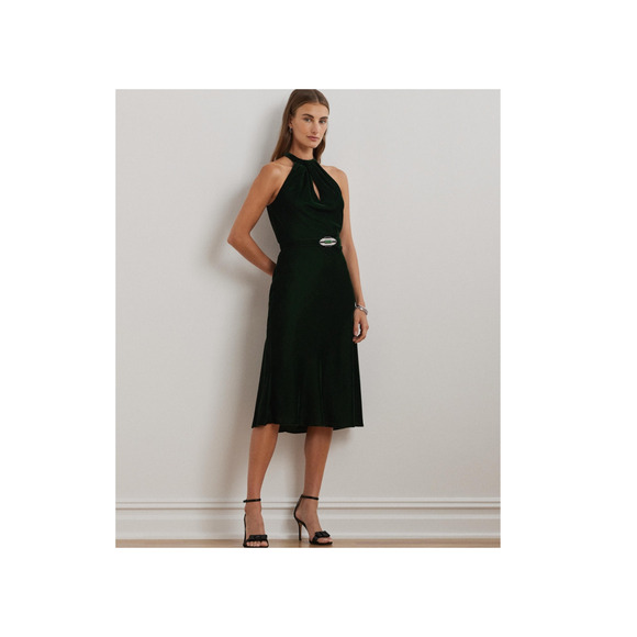 Lauren Ralph Lauren Velvet Halter Dress Green Size 12 (Missing Belt) Lauren Ralph Lauren Velvet Halter Dress Green Size 12 (Missing Belt)